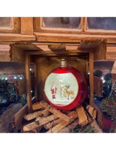 Sfera Natalizia con Glitter LED H16cm - Decorazione Luminosa in Rosso Antico
