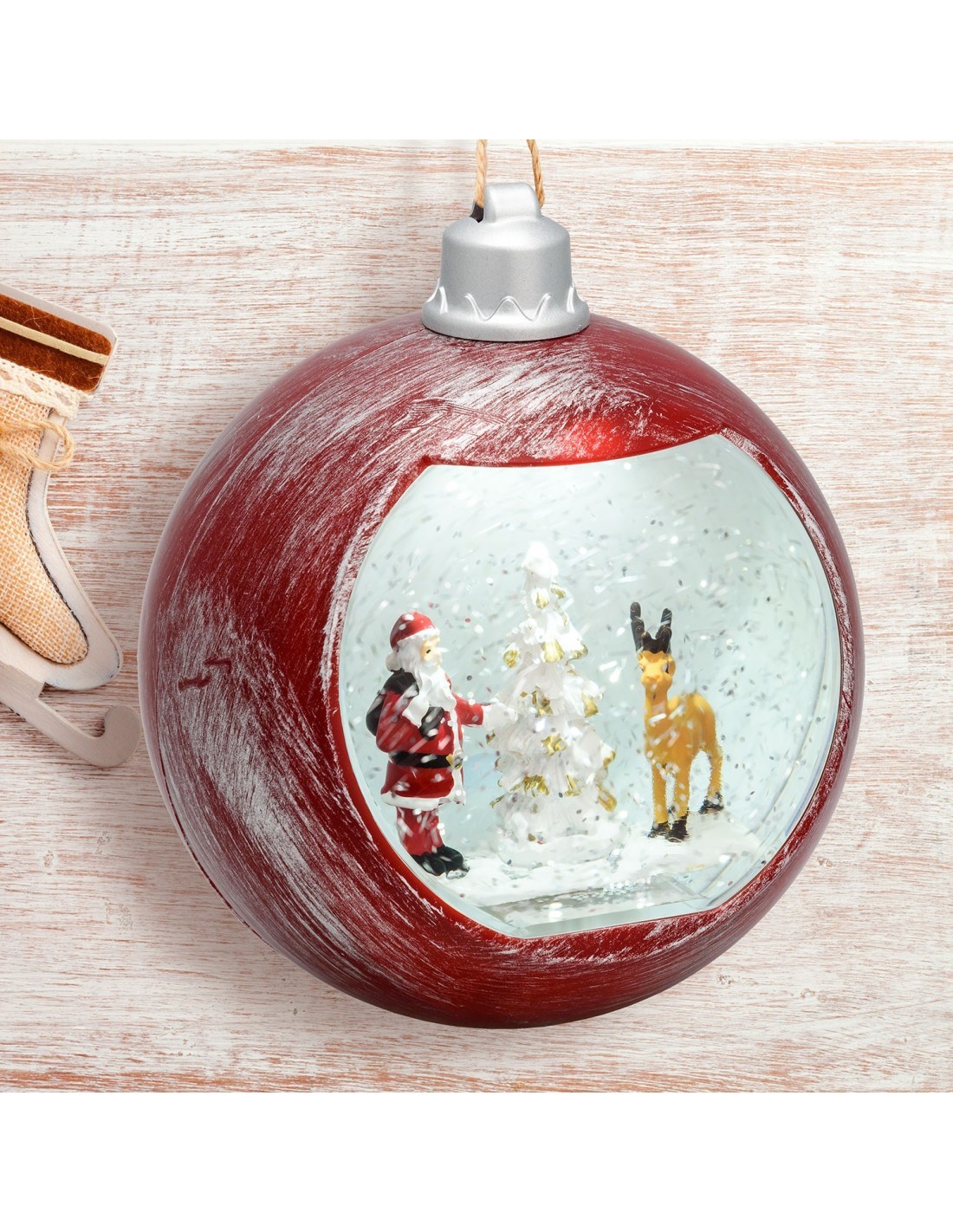 Sfera Natalizia con Glitter LED H16cm - Decorazione Luminosa in Rosso Antico