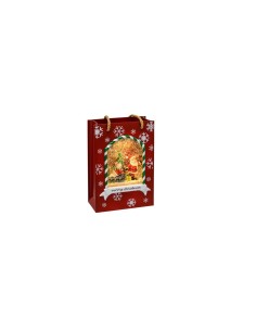Borsa Shopper Natalizia con Babbo Natale e Pupazzo su Slittino Rosso con LED e Glitter H22cm