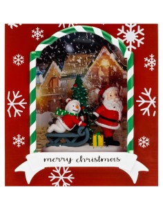 Borsa Shopper Natalizia con Babbo Natale e Pupazzo su Slittino Rosso con LED e Glitter H22cm