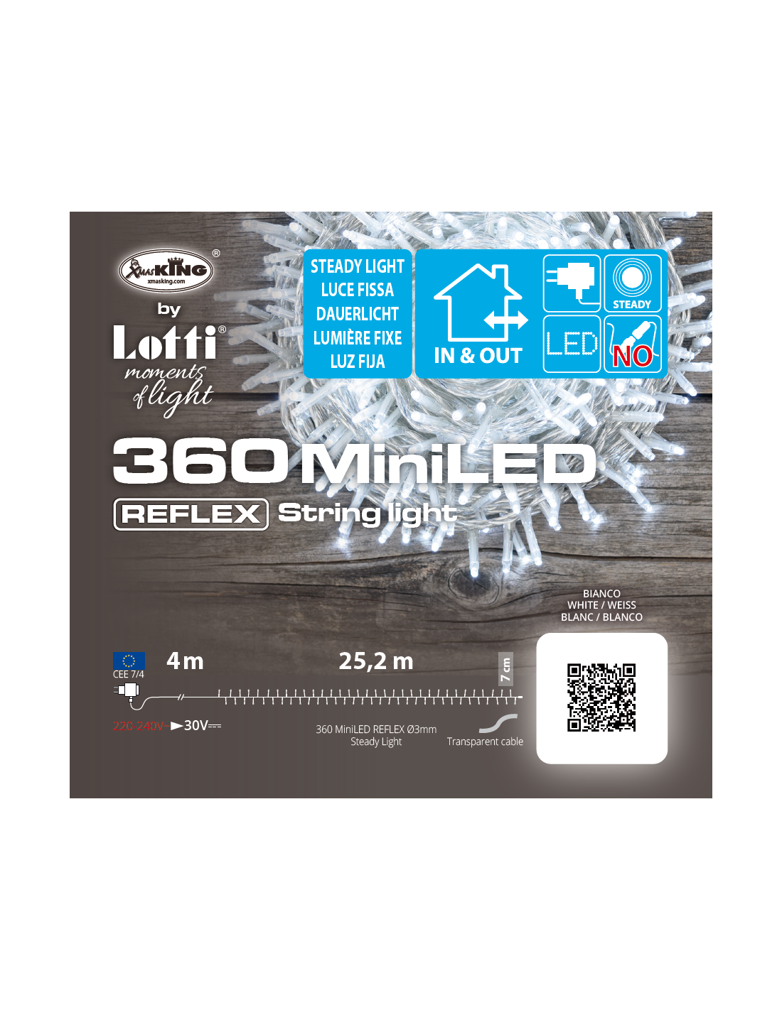 Luci di Natale Catena 360 MiniLED Luce Fissa, Cavo Trasparente, La Magia di Natale per Esterno