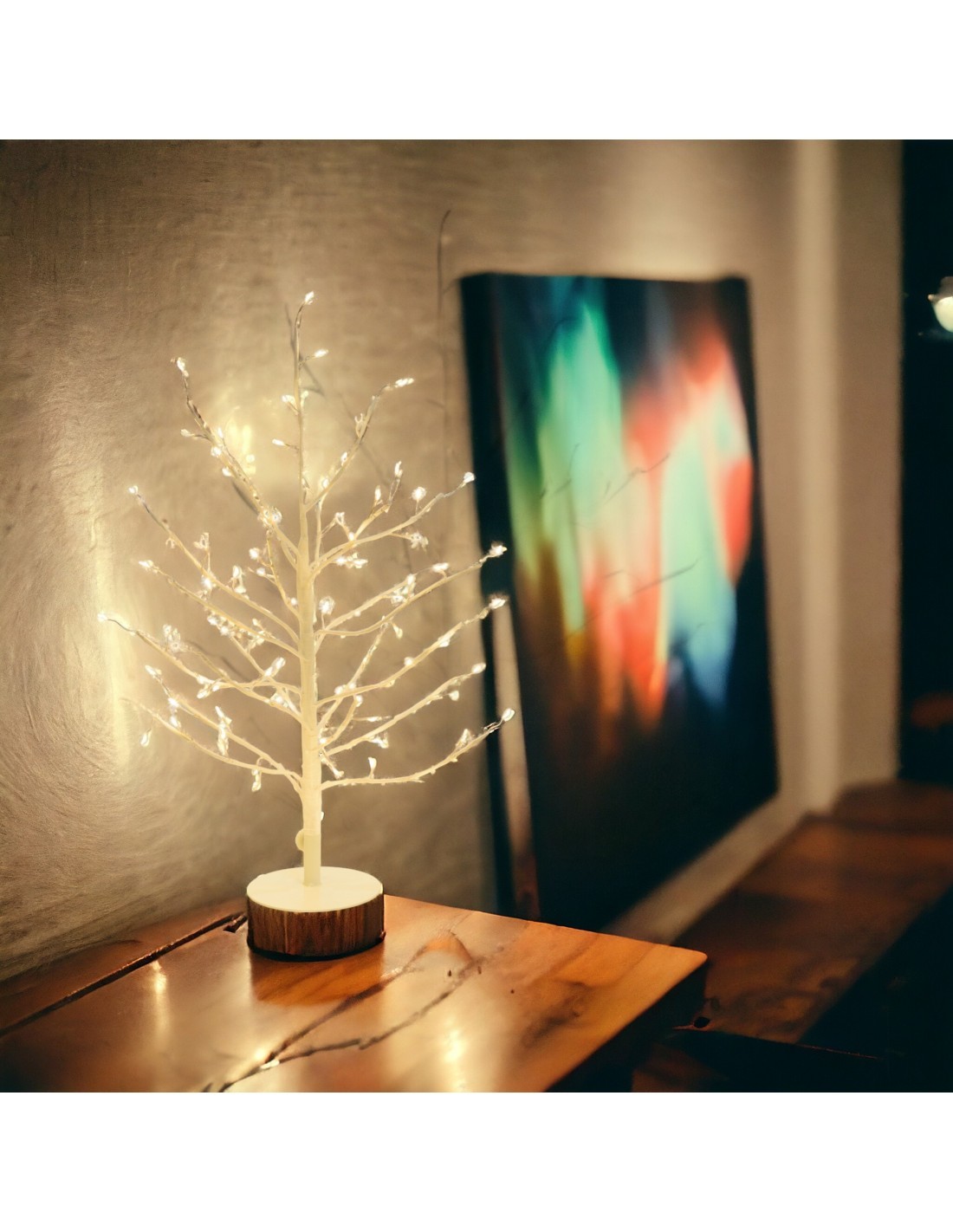 Albero Ramo Tiglio Bianco 45cm con 108 MicroLED FlashLED, Base in Metallo, Rami Modellabili, IP44