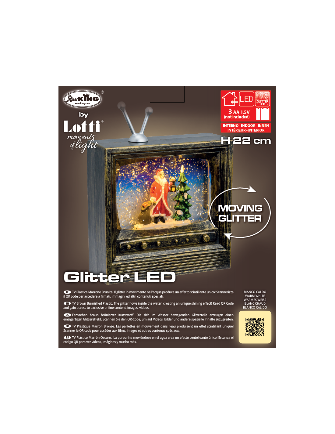 TV Brunita con Glitter LED H22cm - Decorazione Natalizia Luminosa