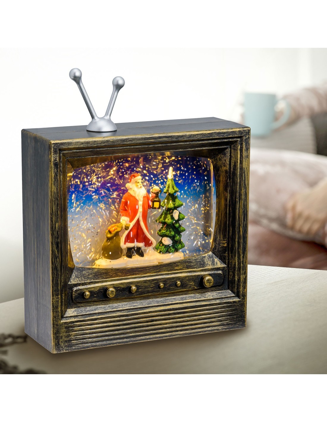 TV Brunita con Glitter LED H22cm - Decorazione Natalizia Luminosa