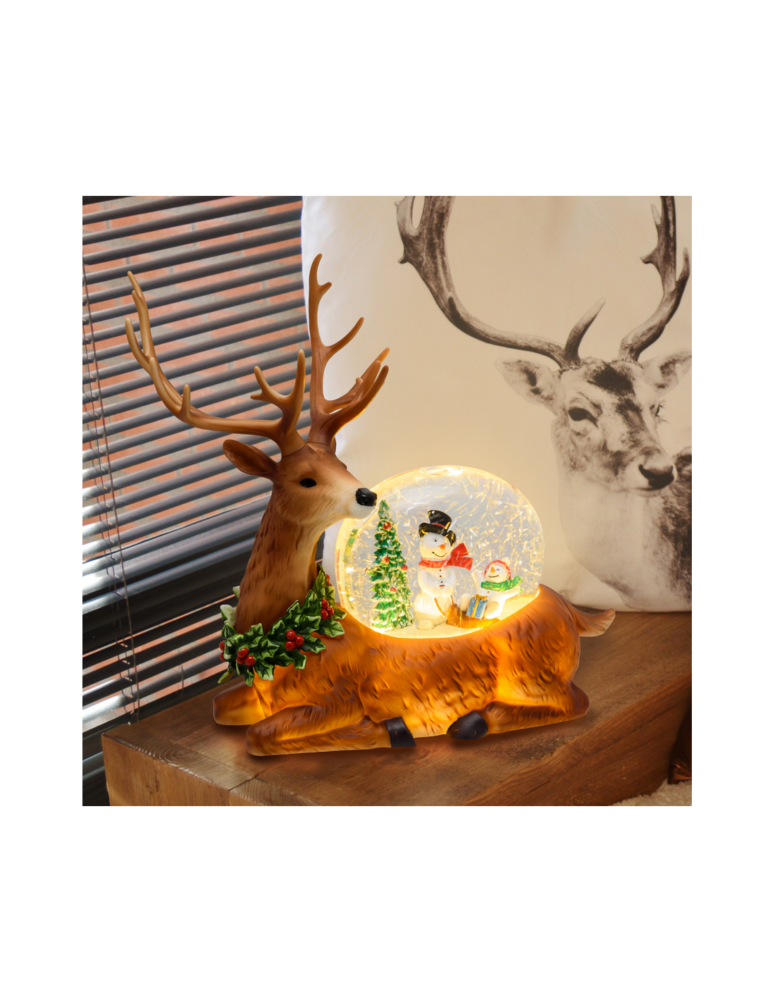 Renna Natalizia Glitter con LED Bianco Caldo L28,5cm - Decorazione Festiva