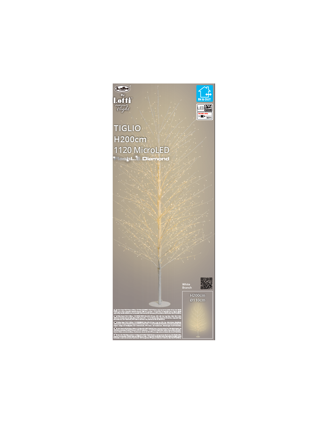 Albero Ramo Tiglio Bianco H200cm con 1120 MicroLED FlashLED