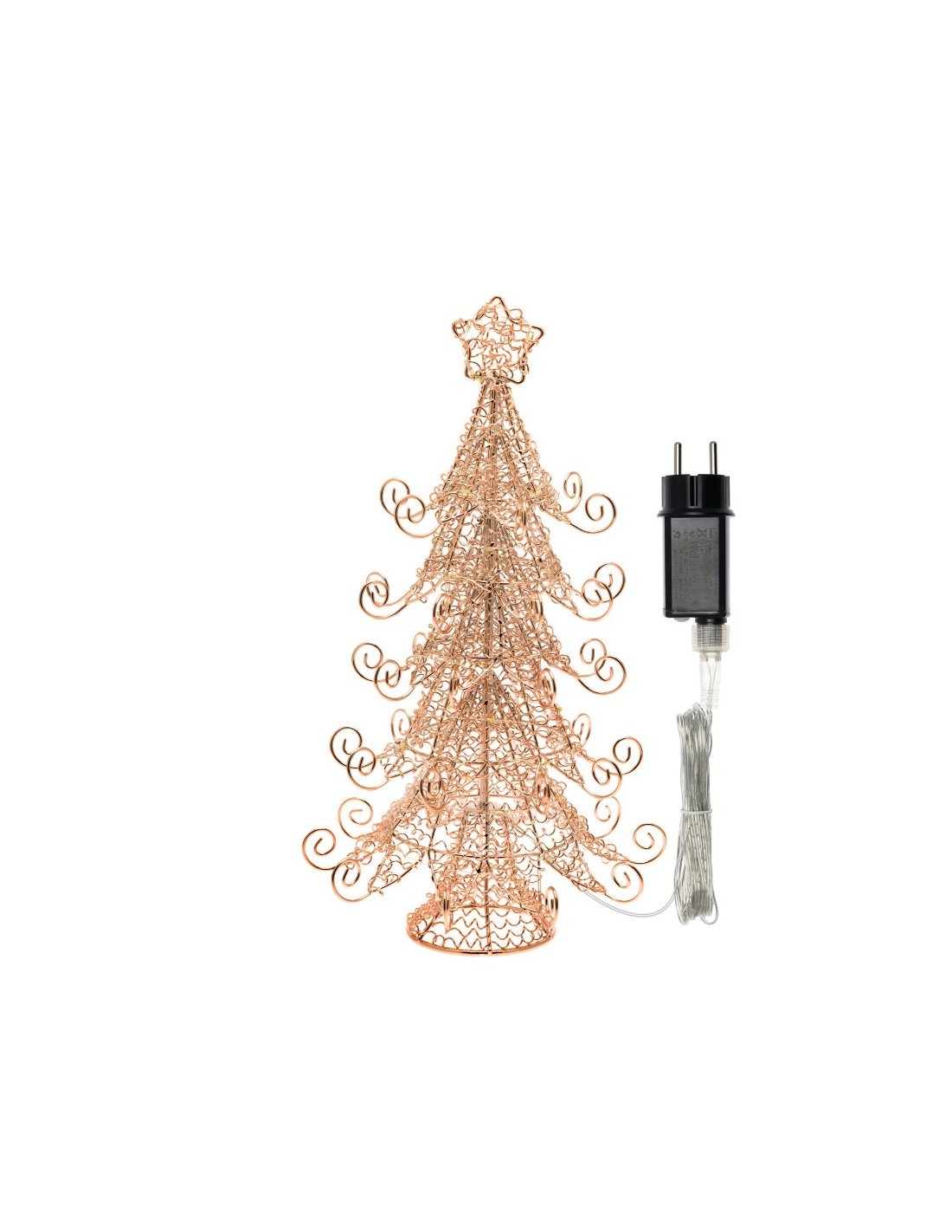 Albero Natale Abete Metallo H35cm, Filo Rame Lucido, 55 MicroLED Bianco Caldo