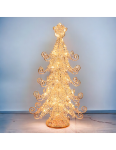 Albero Natale Abete Metallo H35cm, Filo Rame Lucido, 55 MicroLED Bianco Caldo