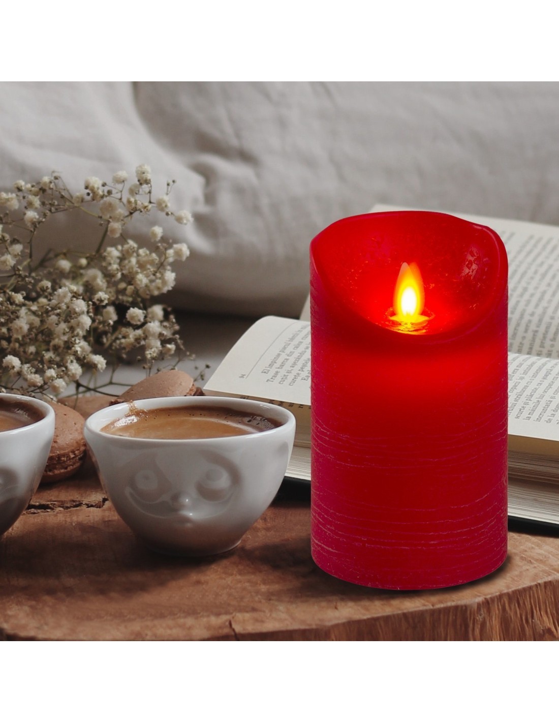 Candela Rossa RT-R Moving Flame 12,5cm, Effetto Fiamma in Movimento, Timer e Telecomando Compatibile