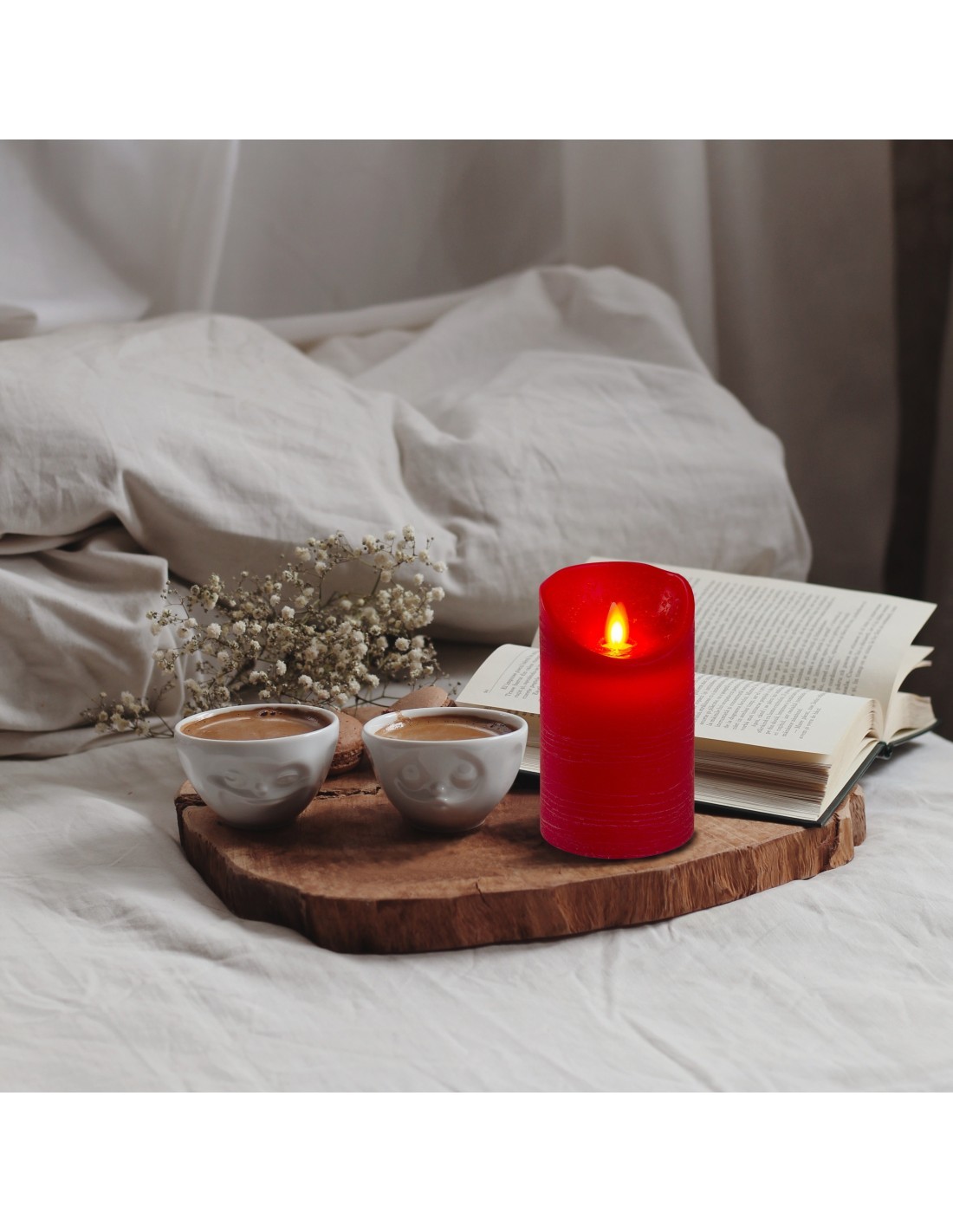 Candela Rossa RT-R Moving Flame 12,5cm, Effetto Fiamma in Movimento, Timer e Telecomando Compatibile