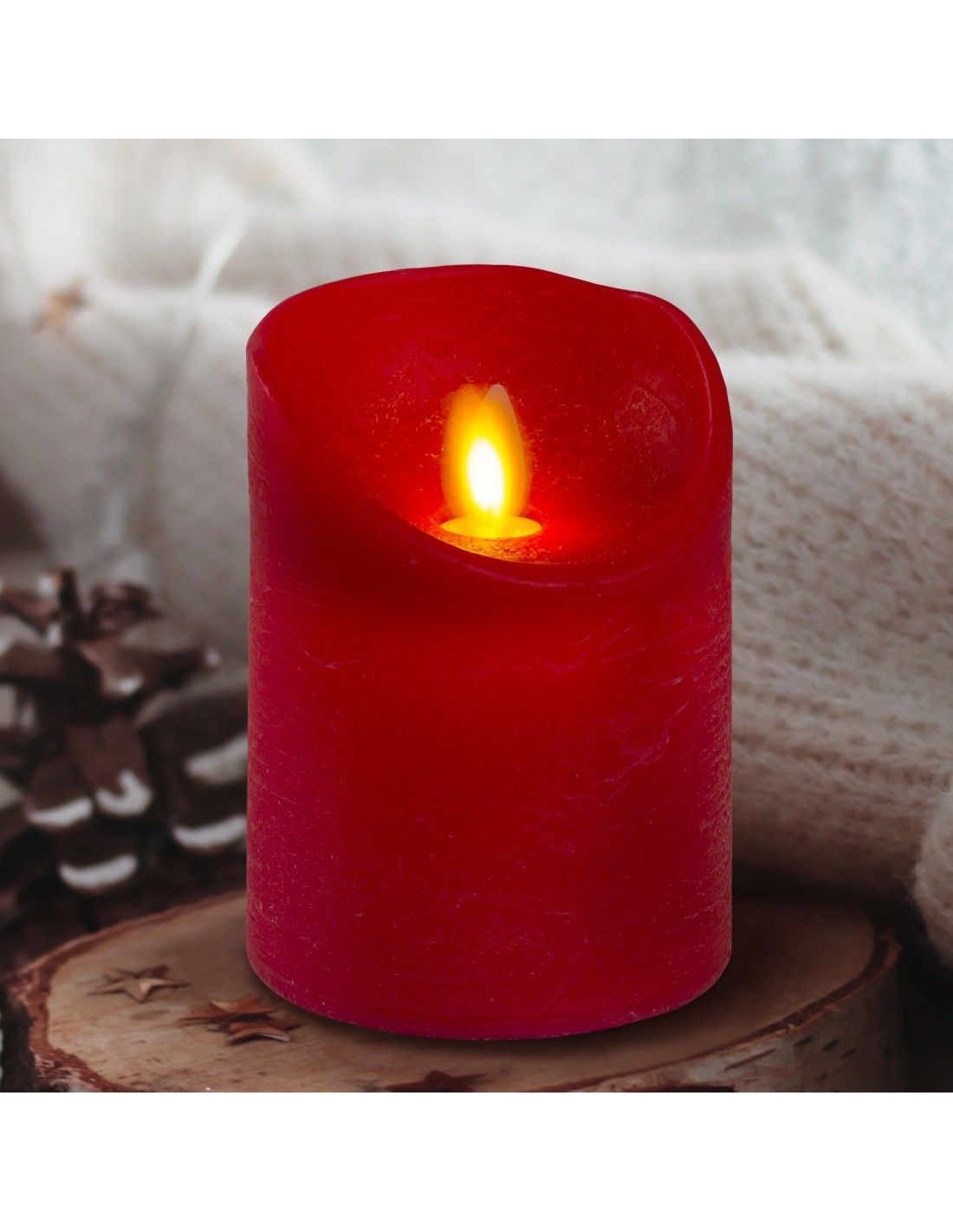 Candela Rossa RT-R Moving Flame 12,5cm, Effetto Fiamma in Movimento, Timer e Telecomando Compatibile