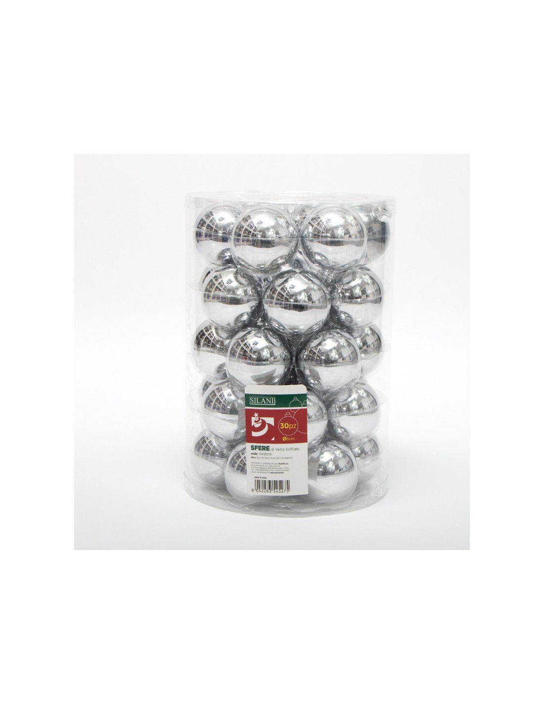 CONF 30 SFERE 6CM VETRO ARGENTO su TreG Ingrosso
