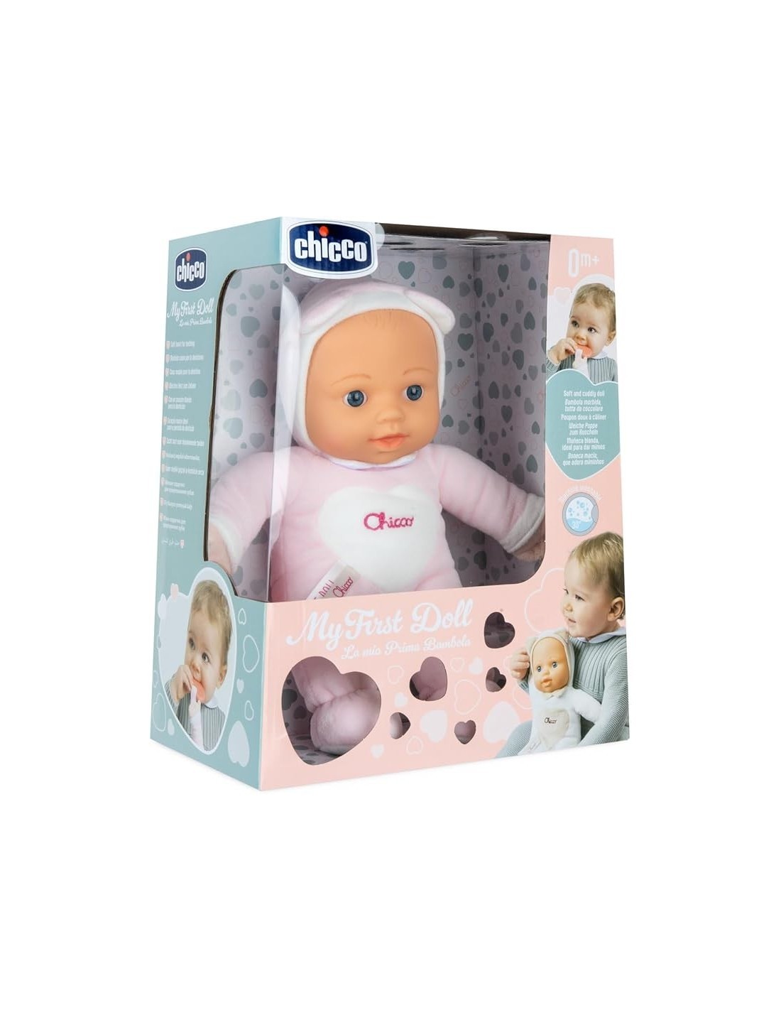Chicco Gioco La Mia Prima Bambola Rosa - Con Cuore Massaggiagengive per Dentizione, Lavabile e Morbida