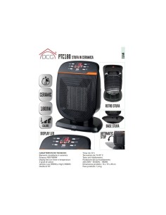 Stufa in Ceramica, Potenza 900/1800W, Timer 12h, Termostato 15-35°C, Oscillazione 70°, 16x19x28 cm, 1,6 kg