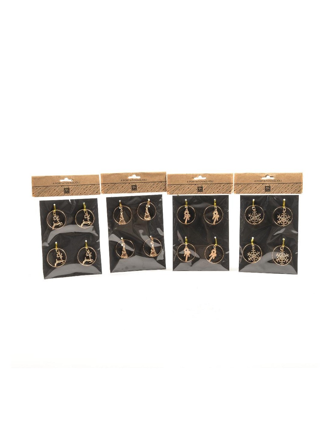 Set di 4 Portatovaglioli in Metallo Oro D5cm Assortito - Eleganza per la Tua Tavola