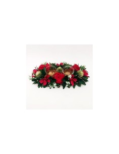 PORTACANDELA 30841 2P VELLUTO ROSSO 34X16X7CM CON FIORI