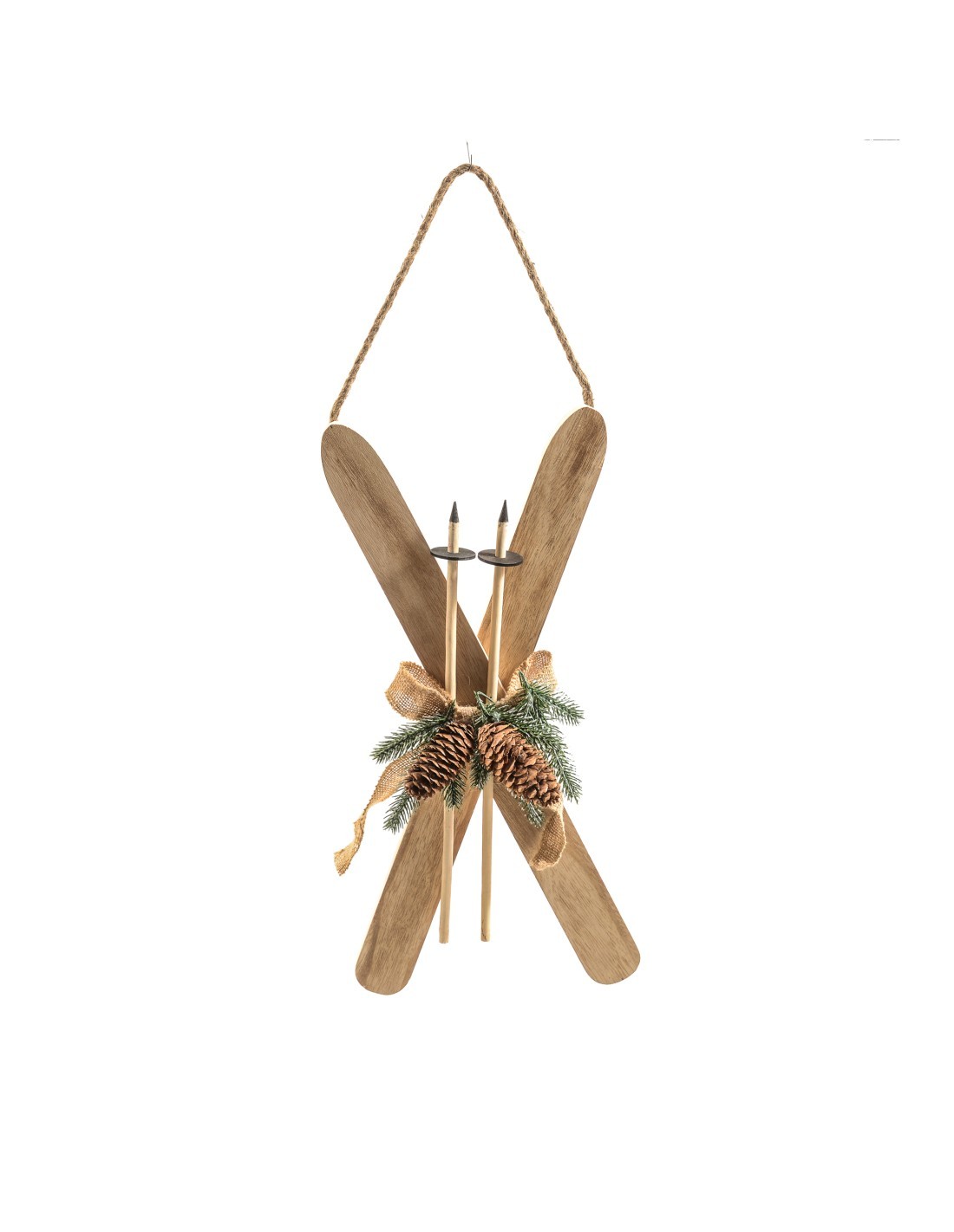Decorazione Sci in Legno 45x23cm - Da Appendere per le Feste