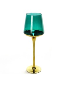 Portacandela di Natale in vetro alto oro verde, d.14 x h.40 cm,  La magia di natale per tavoli e centrotavola