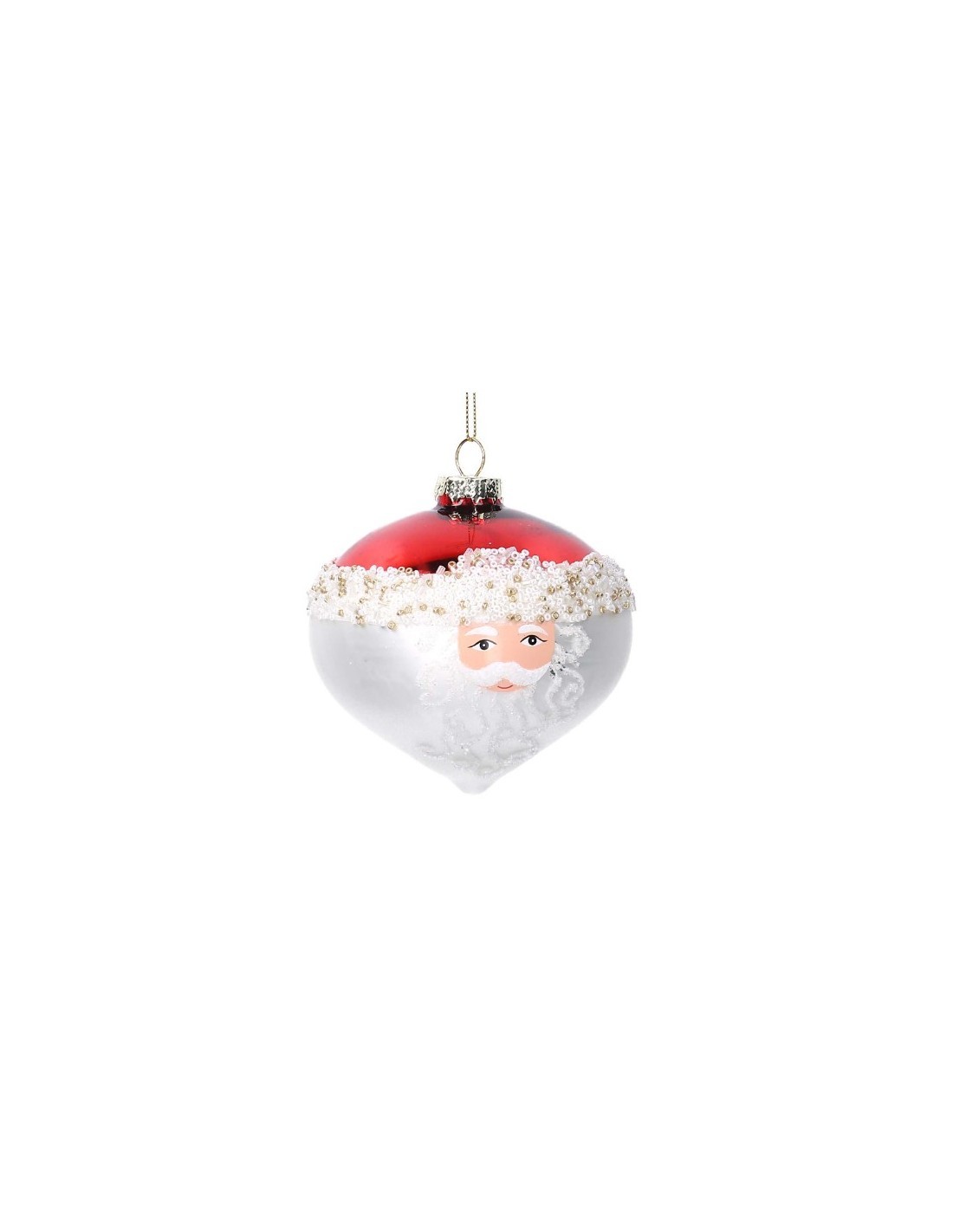 SFERA CIPOLLA VETRO 10CM BABBO NATALE BIANCO/ROSSO
