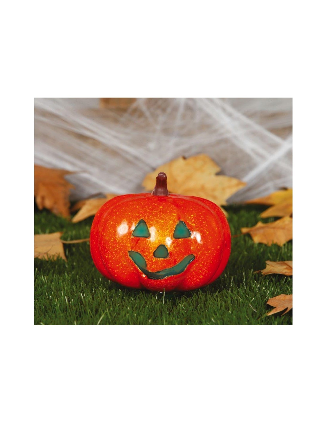 Zucca con Luce 16 cm, Colore Arancio, Decorazione Halloween
