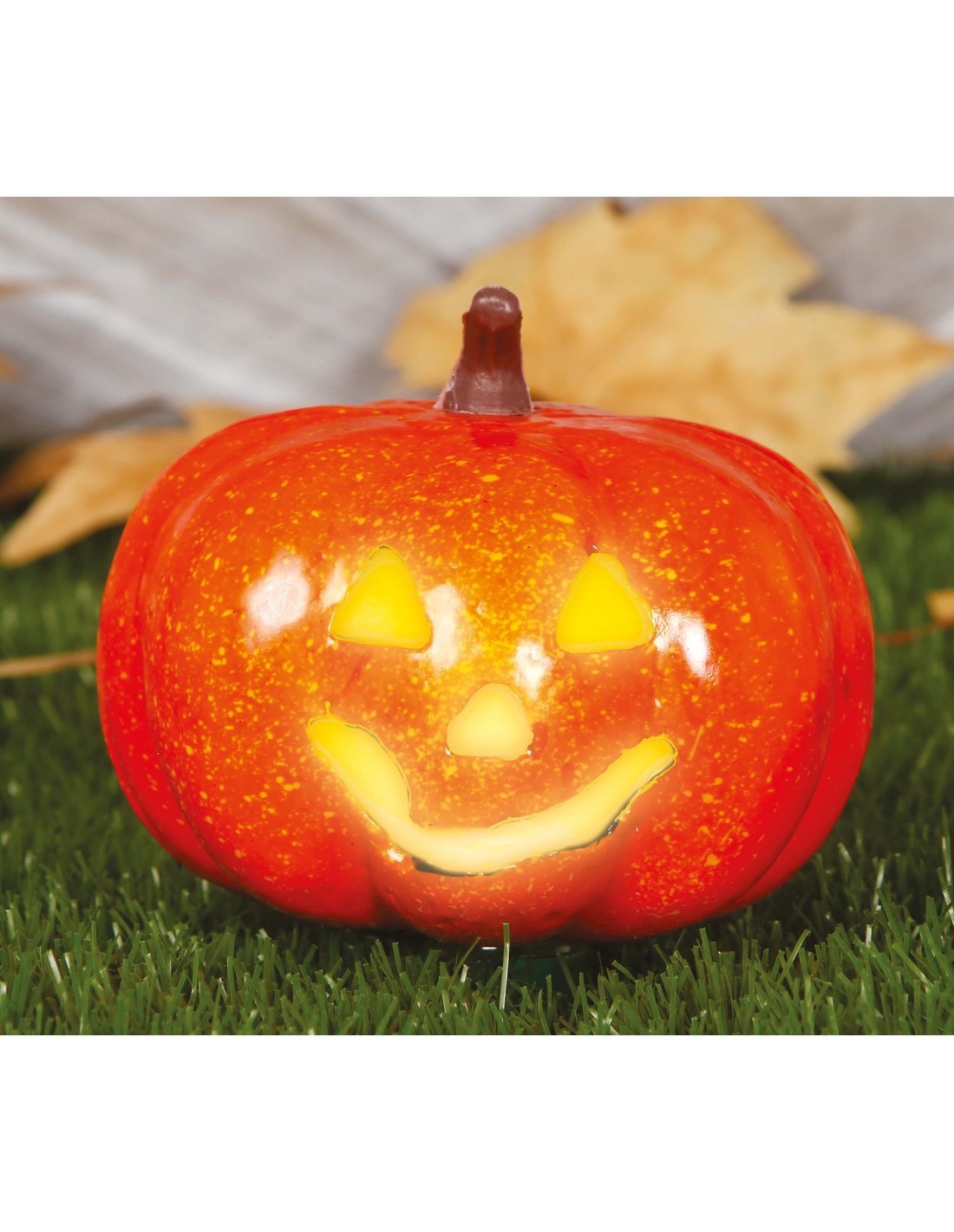 Zucca con Luce 16 cm, Colore Arancio, Decorazione Halloween