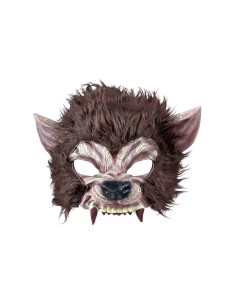 Mezza Maschera Uomo Lupo con Pelo, Latex Marrone, Accessorio Halloween 2