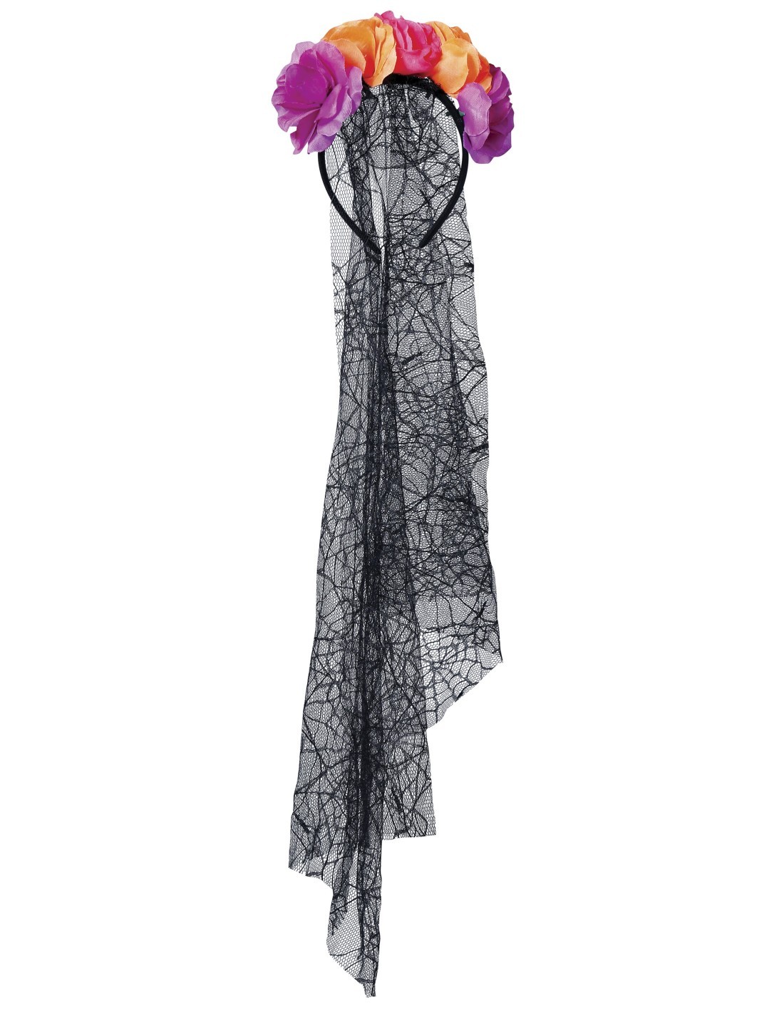 Cerchietto Fiori e Velo, Tema Halloween, Sposa Messicana