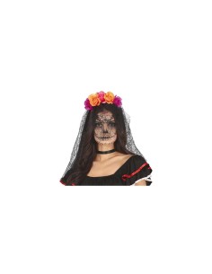Cerchietto Fiori e Velo, Tema Halloween, Sposa Messicana