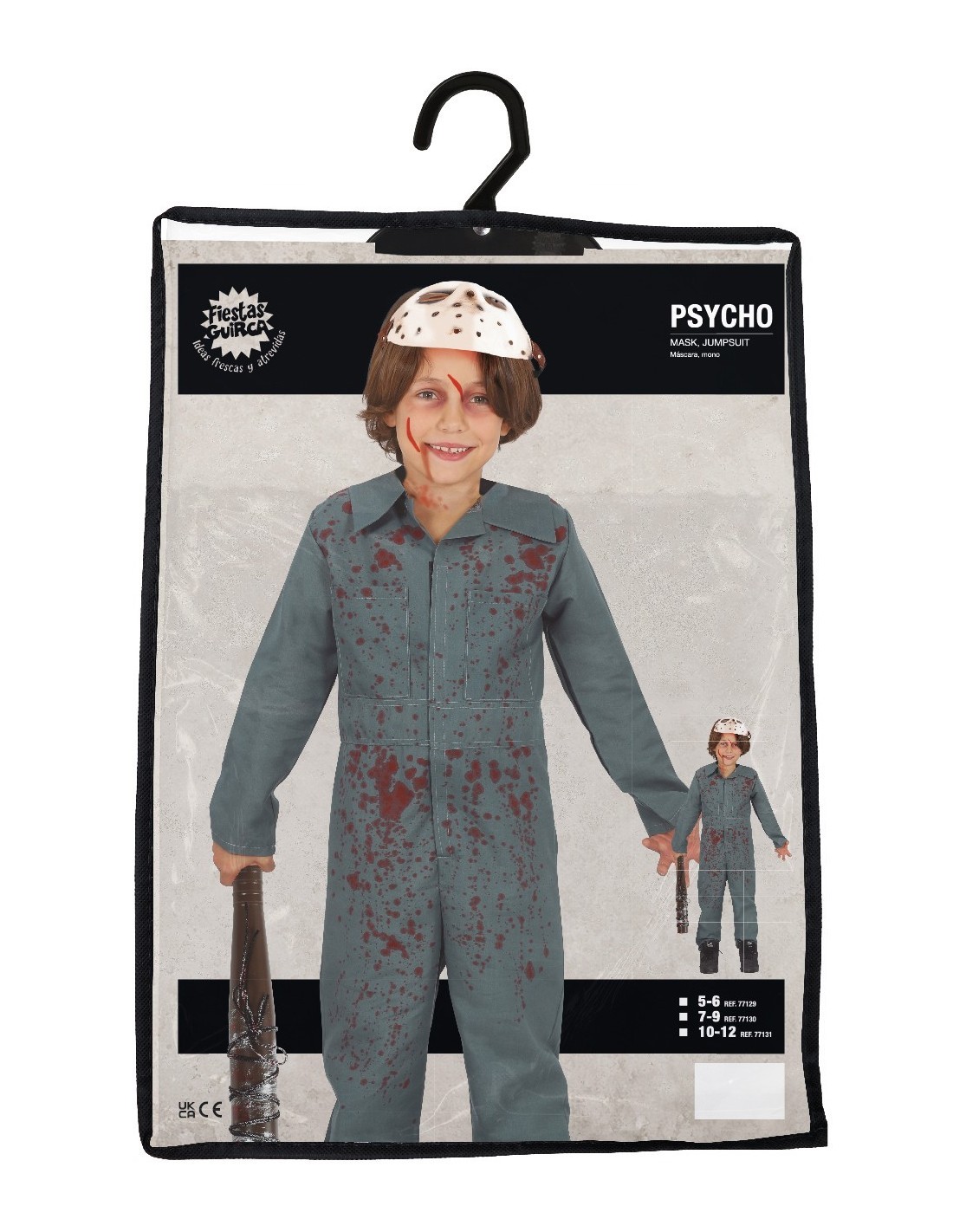 Costume Psycho, Maschera e Body, Taglia 10-12 Anni, Tema Halloween