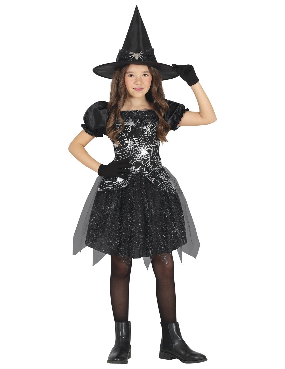 Costume Silver Witch, Sombrero e Abito, taglia 7-9 anni  Tema Streghe, Halloween