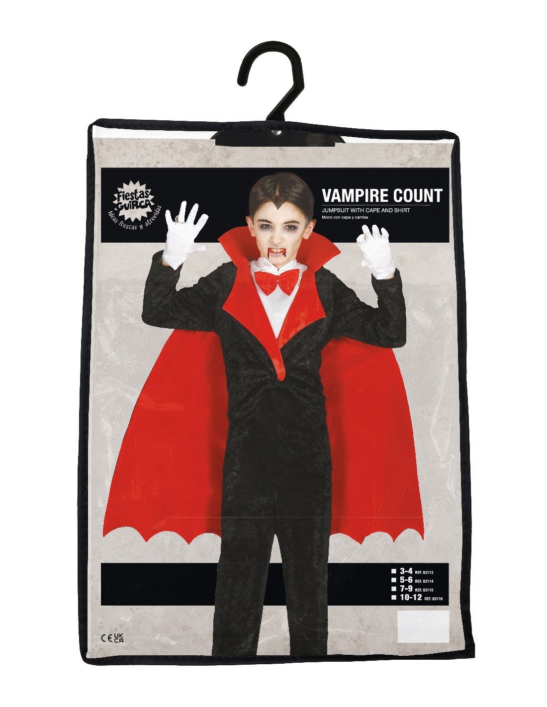 Costume Conte Vampiro, Body, Camicia e Mantello, Taglia 7-9 Anni