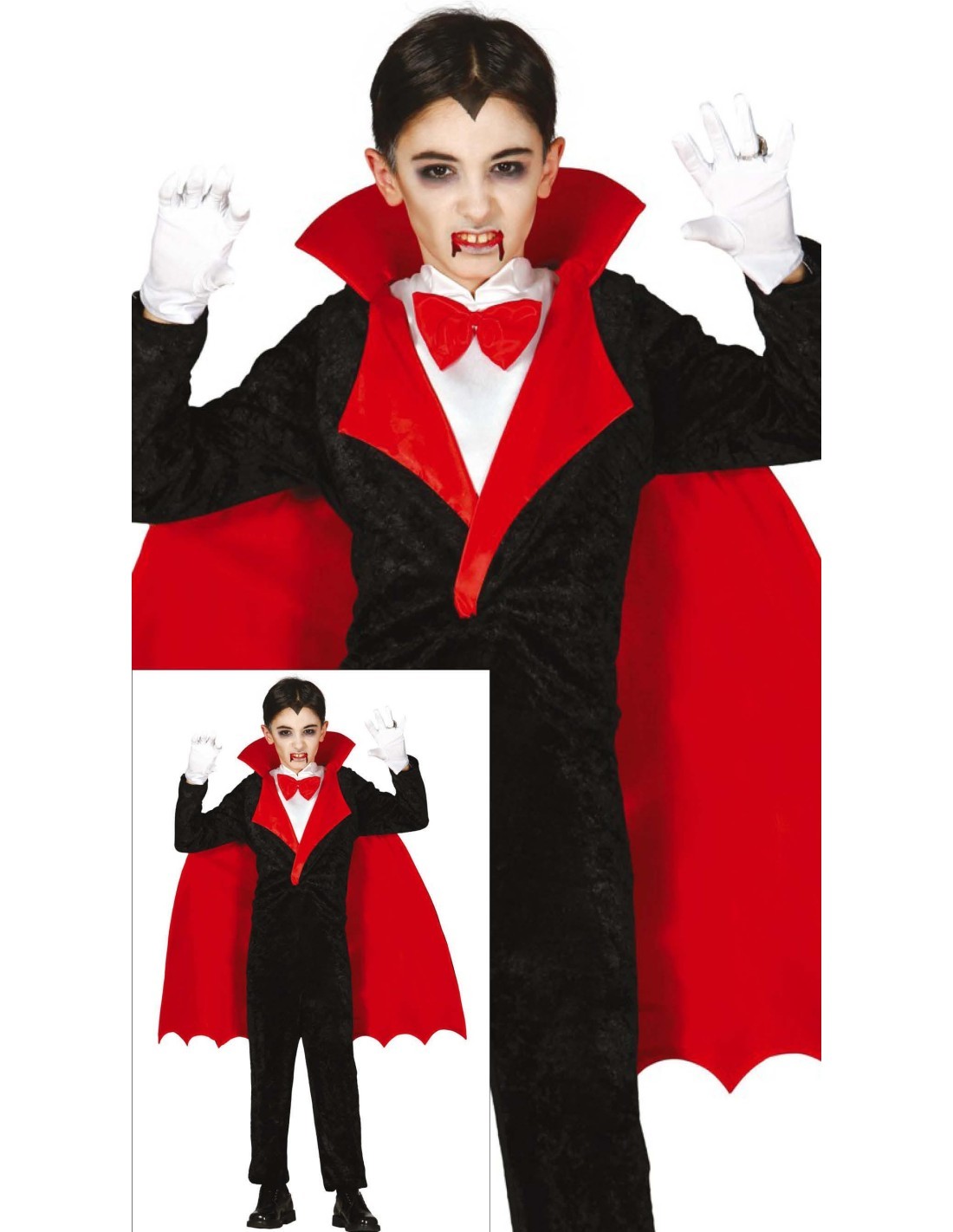 Costume Conte Vampiro, Body, Camicia e Mantello, Taglia 7-9 Anni
