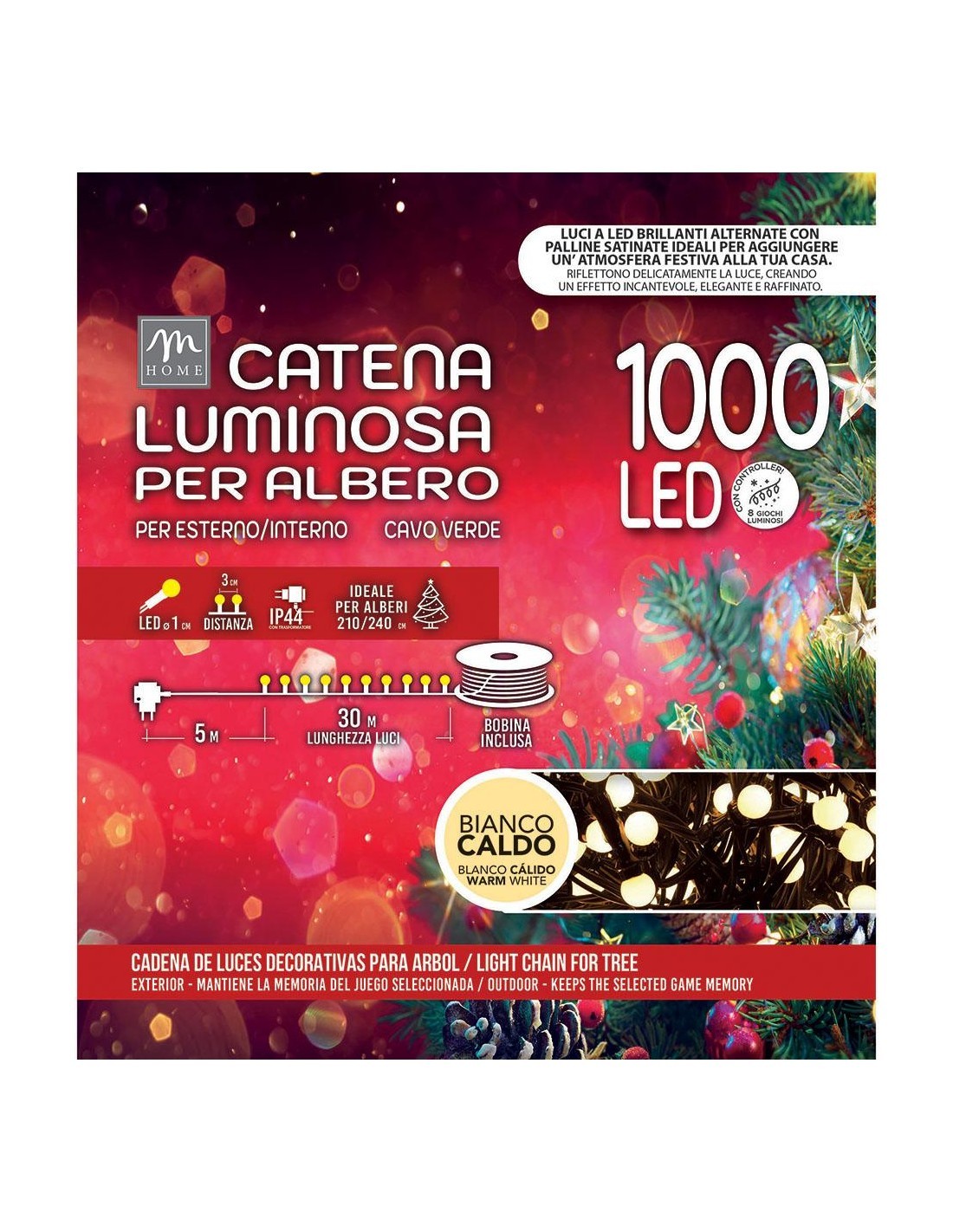 Serie Luminosa - 1000 LED Bianco Caldo Microsatinato da Esterno - La Magia di Natale a Casa Tua