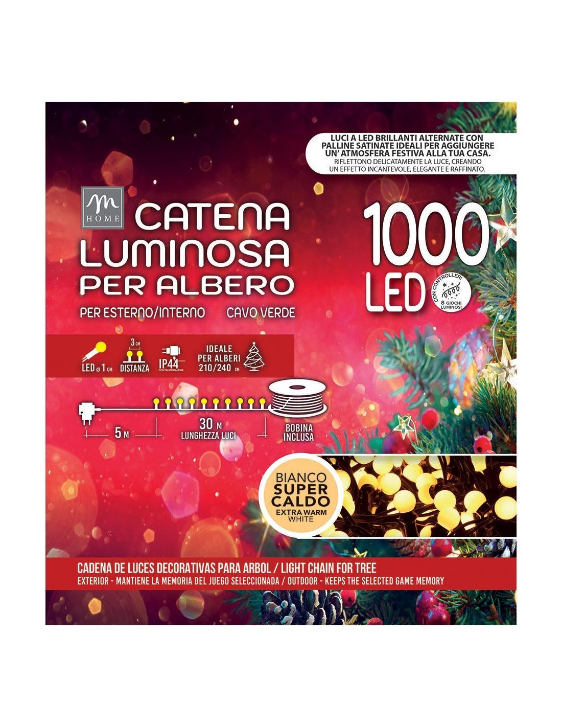 Serie Luminosa - 1000 LED Bianco Supercaldo Microsatinato da Esterno - La Magia di Natale a Casa Tua