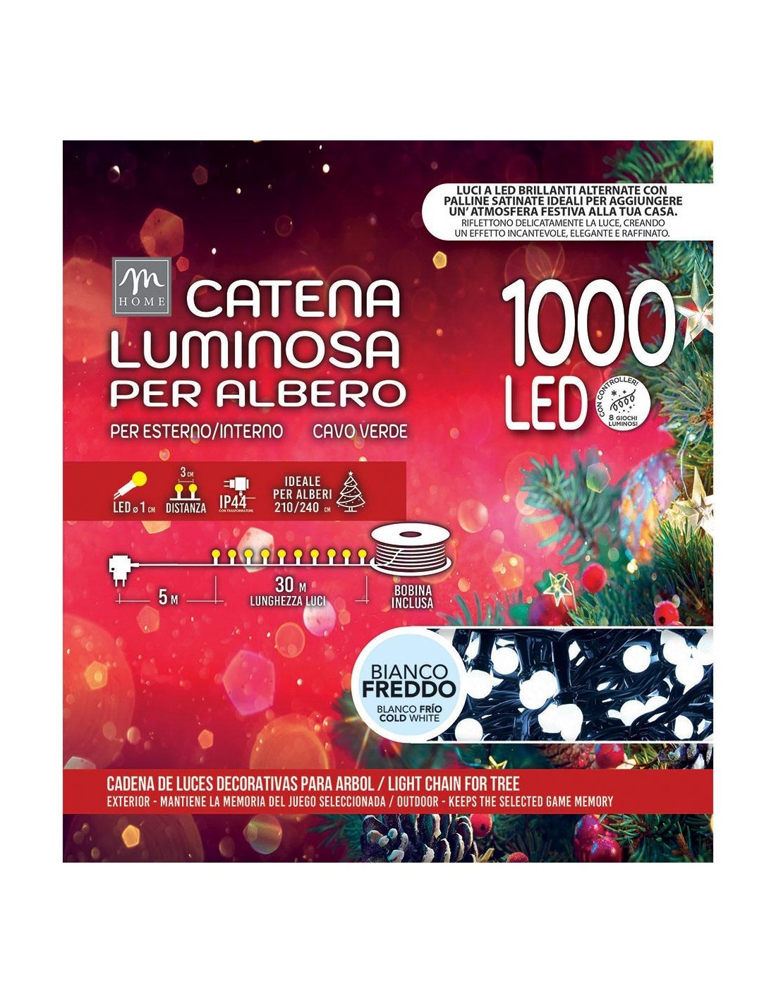 Serie Luminosa - 1000 LED Bianco Freddo Microsatinato da Esterno - La Magia di Natale a Casa Tua