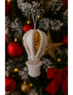 Pendente di Natale Mongolfiera Bianco con Paillettes 13cm, Decorazioni Natalizie, Addobbi, La magia di Natale per la casa 2