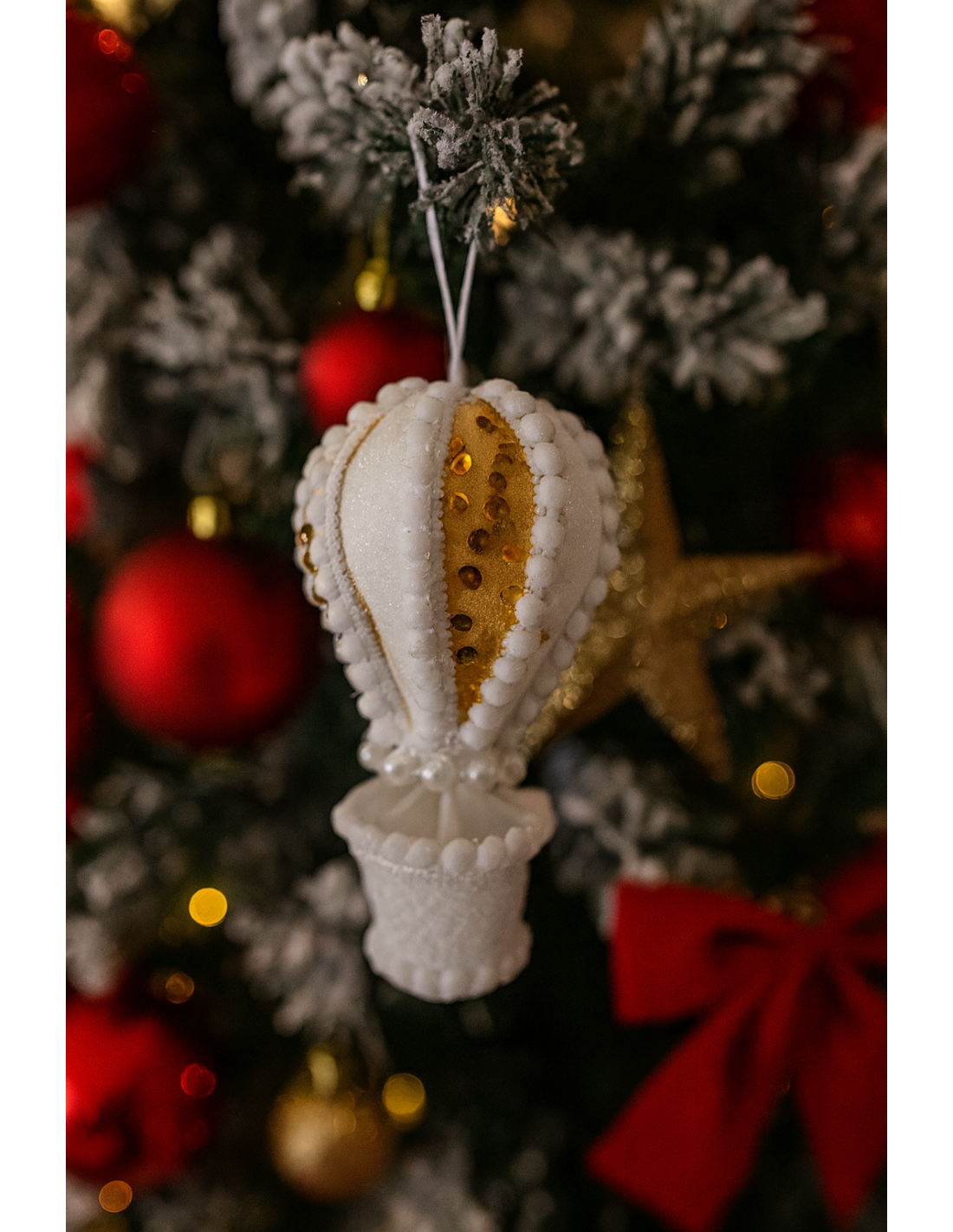 Pendente di Natale Mongolfiera Bianco con Paillettes 13cm, Decorazioni Natalizie, Addobbi, La magia di Natale per la casa