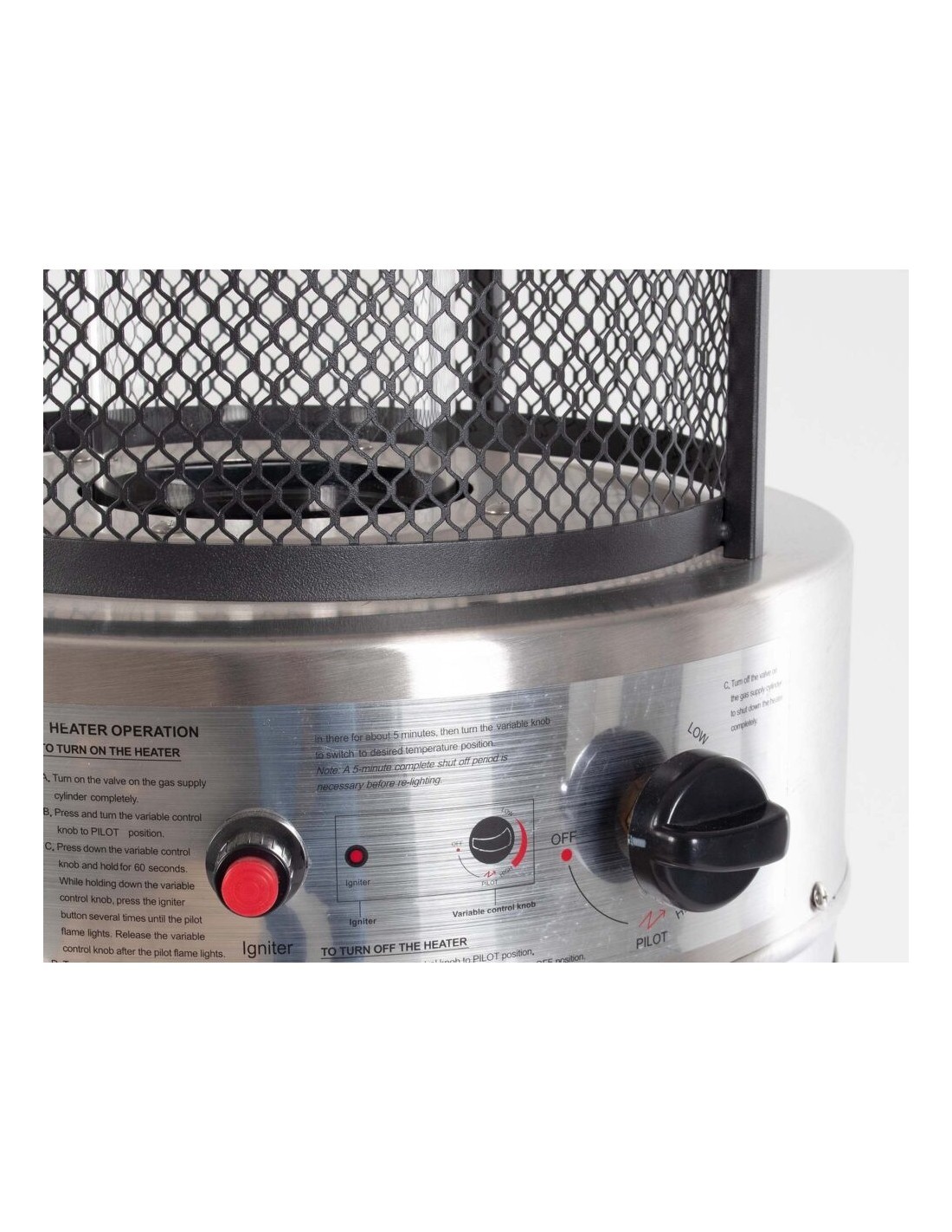 Scaldapatio Gas Cilinder in Acciaio Inox, design moderno, potenza 11kw, riscalda 10 mq, con cilindro in vetro, uso esterno