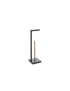 Portarotolo Metallo e Bambù H65 cm Nero, Moderno ed Elegante, Accessorio Bagno Funzionale