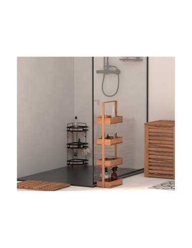 Mensola per doccia angolare a 3 ripiani in acciaio e legno di acacia, 23,5x19,5x55 cm