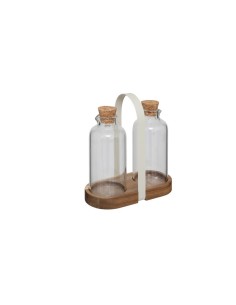 Set olio e aceto Harmony in vetro boro, acacia e ferro, L. 19 x l. 17 x h. 8 cm, elegante e pratico