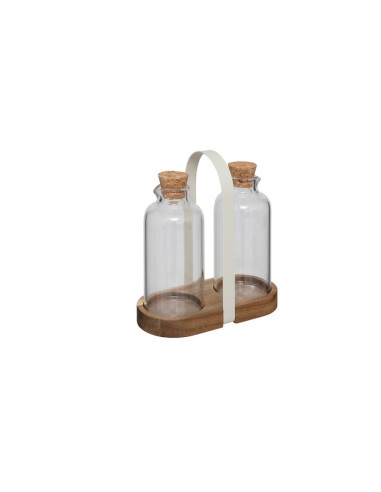Set olio e aceto Harmony in vetro boro, acacia e ferro, L. 19 x l. 17 x h. 8 cm, elegante e pratico