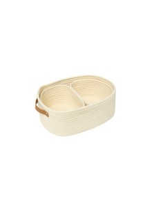 Cestino Duo 2° misura poliestere crema 35x25x12 cm, con manici in similpelle, elegante e pratico per l'organizzazione