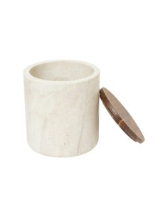 Porta Dischetti Cotone Effetto Marmo con Tappo in Legno, Contenitore Elegante per Bagno 2
