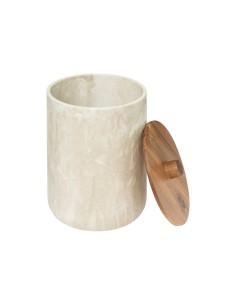 Cestino effetto marmo 5 litri con tappo in acacia, dimensioni Ø 18,5 x H. 25,3 cm, elegante