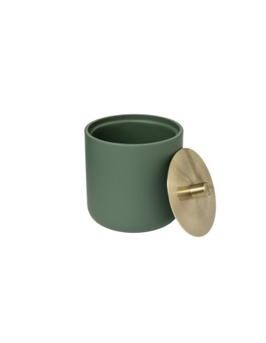 Barattolo Cotton Fioc Resina Verde 10x11cm con Dettagli in Ferro, Contenitore Elegante per Bagno
