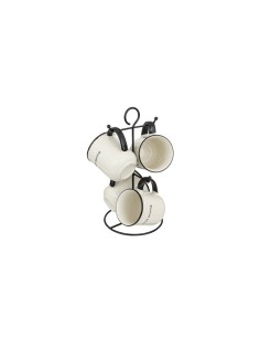 Cesto con 4 tazze in porcellana "Alix" da 20 cl bianco e nero