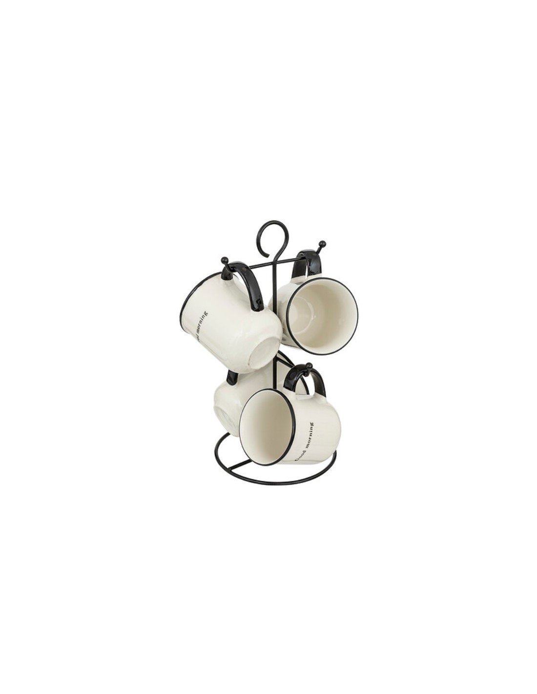 Cesto con 4 tazze in porcellana "Alix" da 20 cl bianco e nero