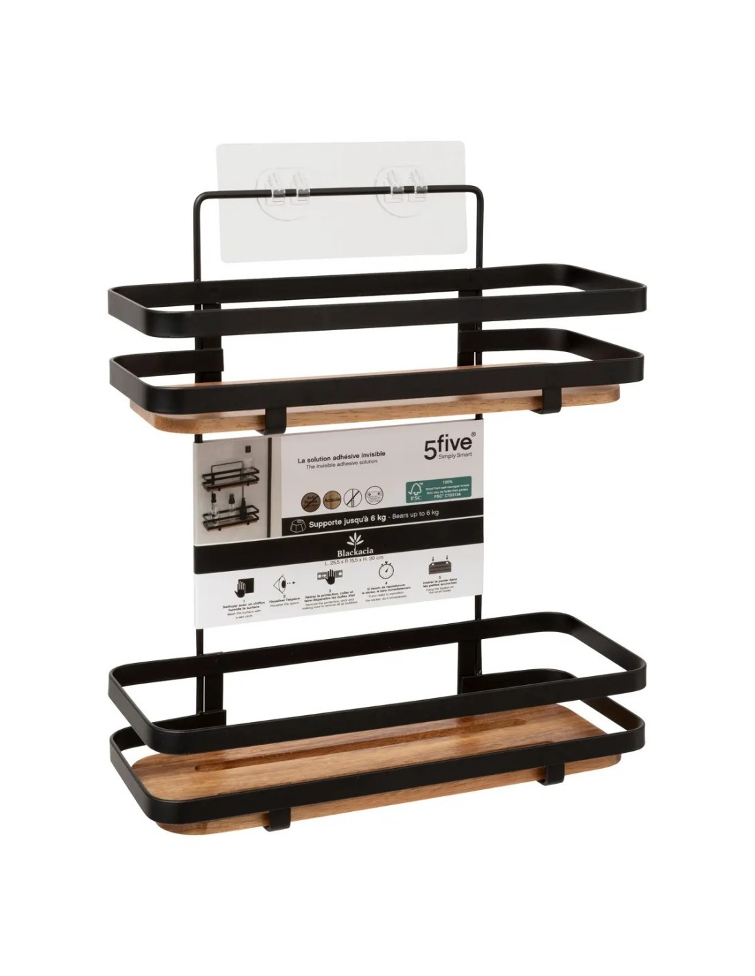 Piatto doccia in acacia a 2 ripiani "Blackacia" – 30x25,5x15,5 cm, Eleganza e Funzionalità