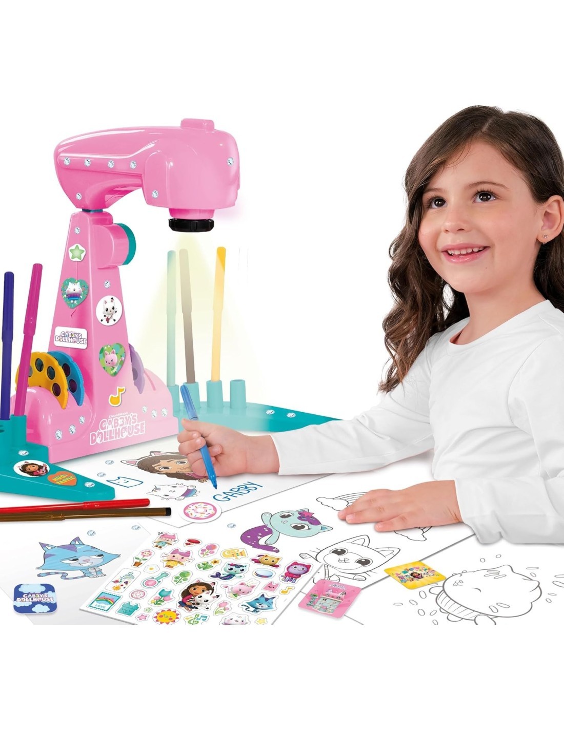 GABBY’S DOLLHOUSE, PROJECTOR DRAWING SCHOOL, 44X31X8 CM, KIT DISEGNO, PROIETTORE LED, BAMBINI 4+, LISCIANI GIOCHI